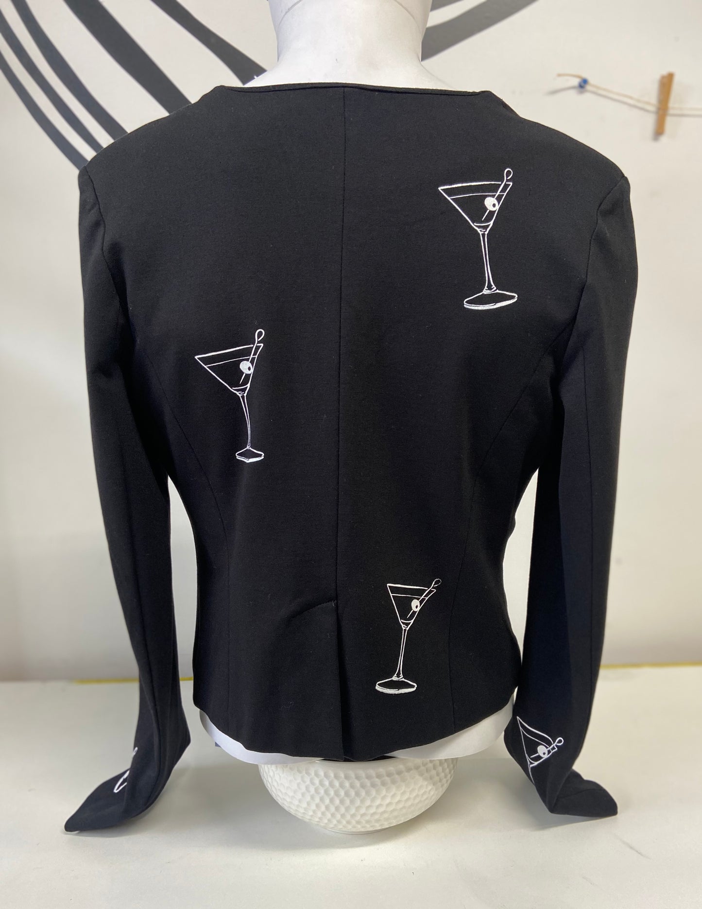 One of a Kind Hand Printed Cocktails on Cropped Jacket