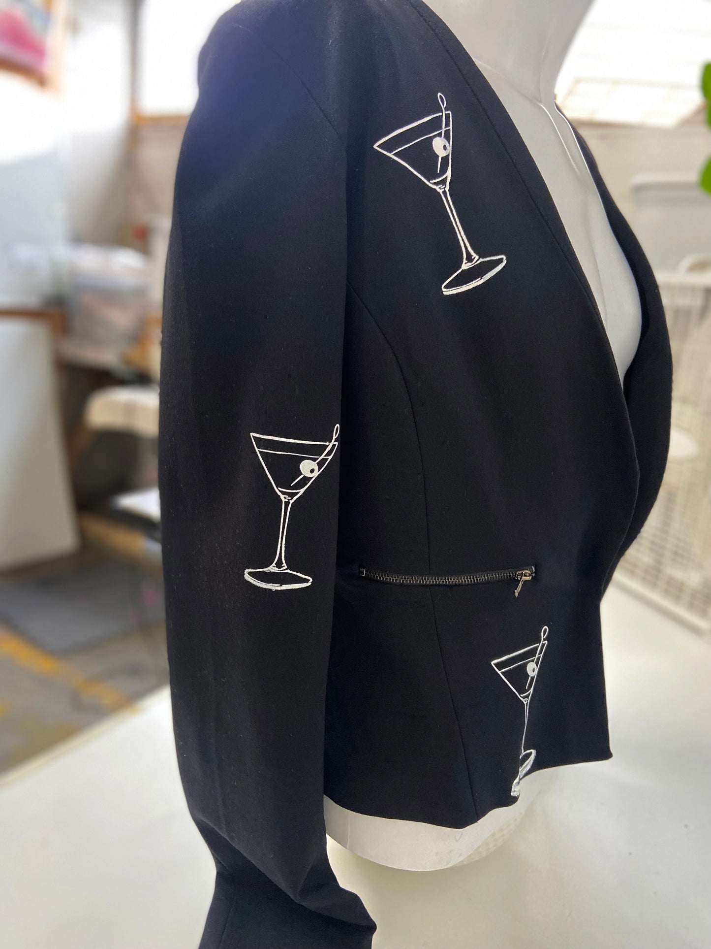 One of a Kind Hand Printed Cocktails on Cropped Jacket