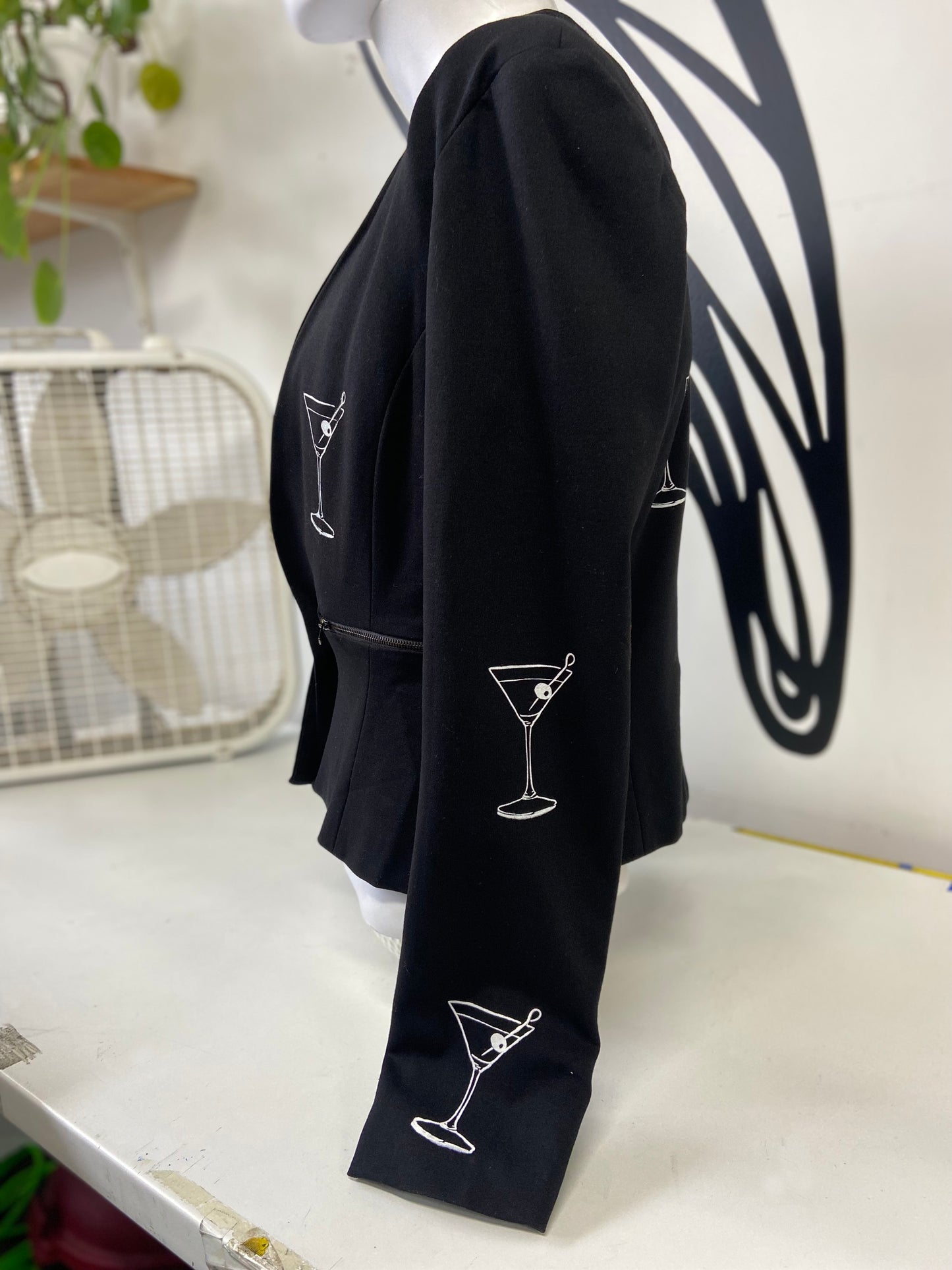 One of a Kind Hand Printed Cocktails on Cropped Jacket