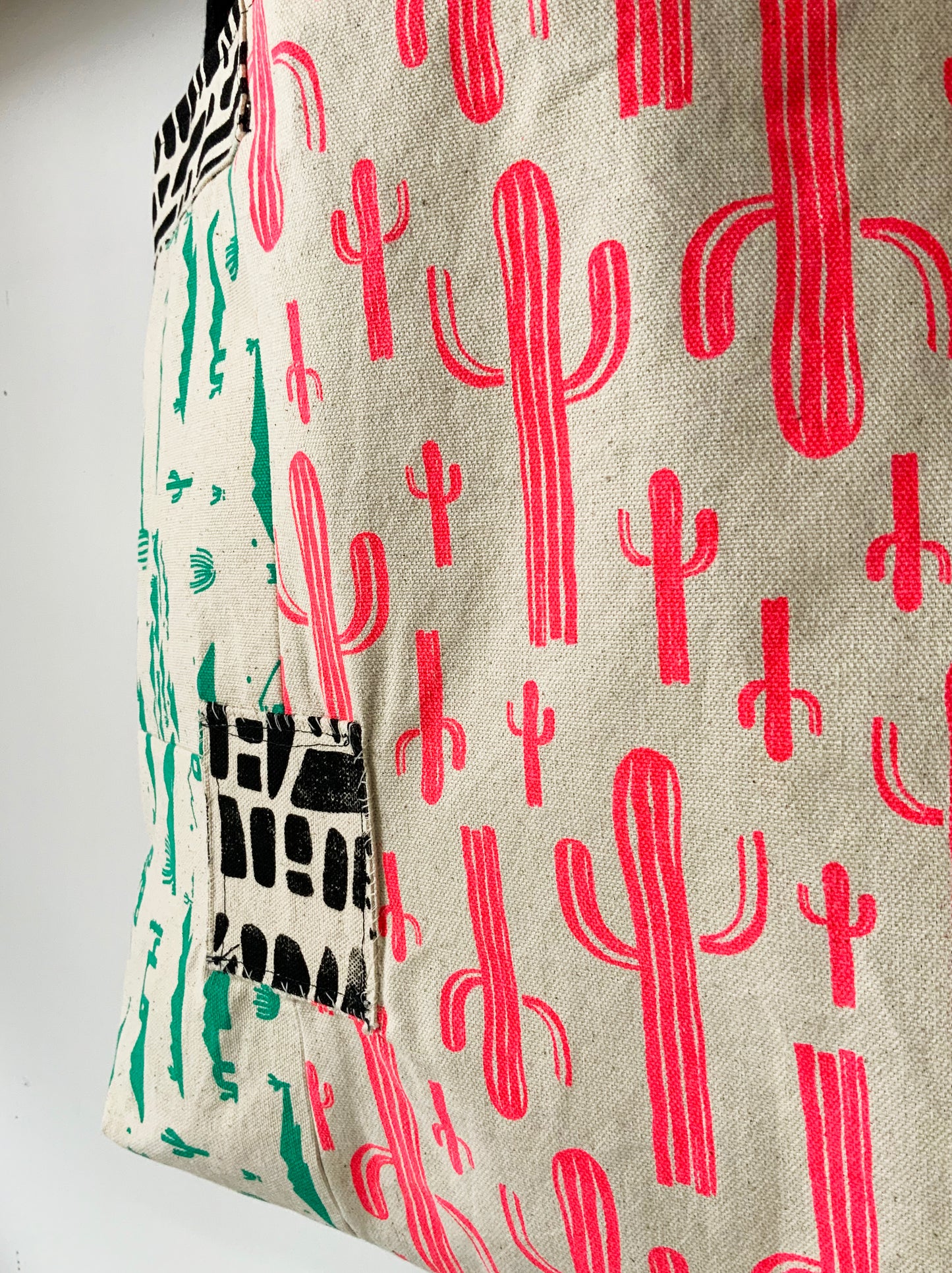 One of a Kind Tote Bag | Hand Made and Printed | Cactus Pink Black - 03
