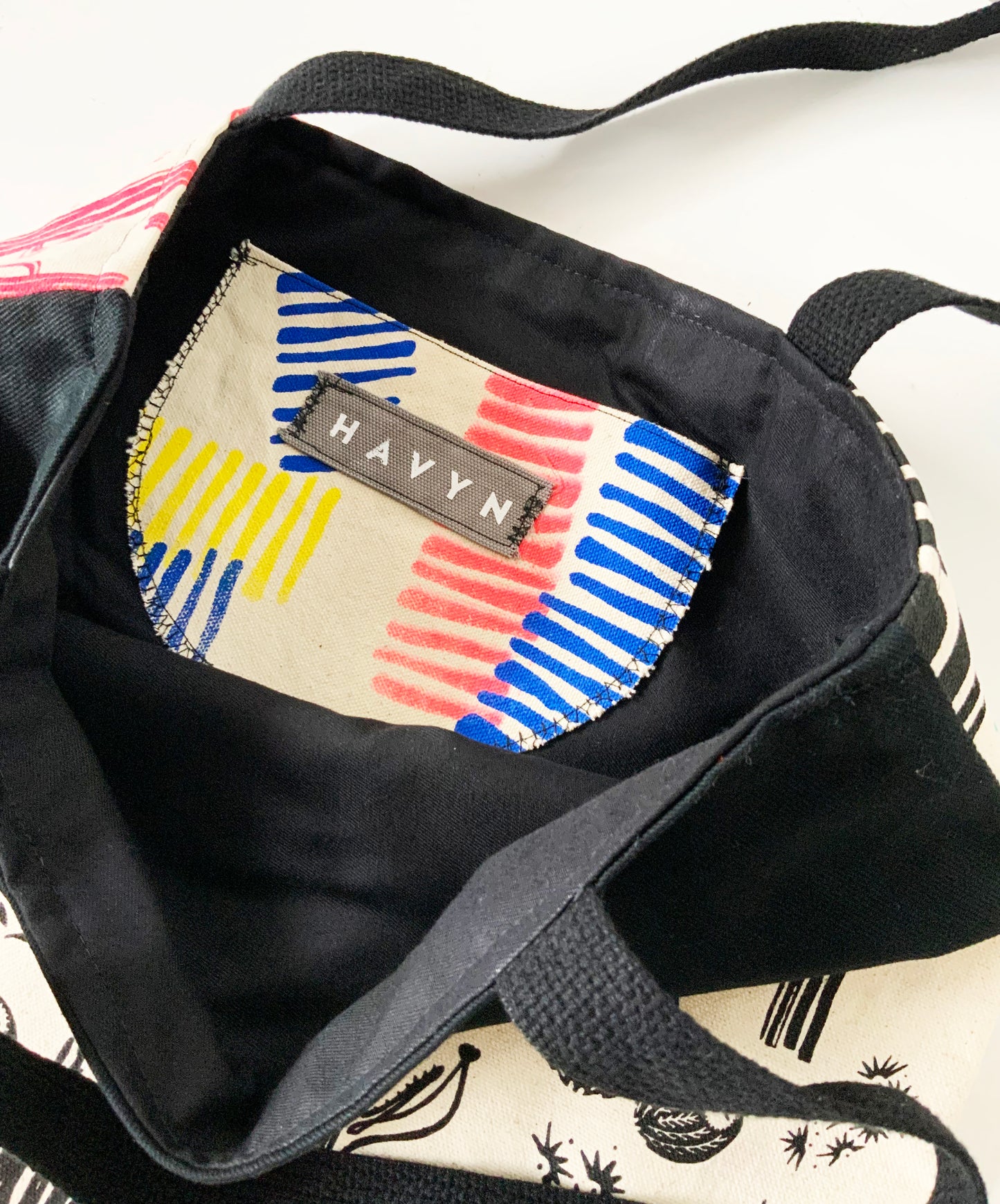 One of a Kind Tote Bag | Hand Made and Printed | Cactus Pink Black - 03