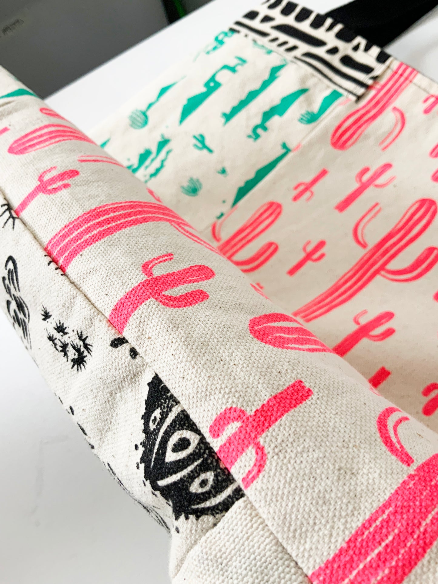 One of a Kind Tote Bag | Hand Made and Printed | Cactus Pink Black - 03
