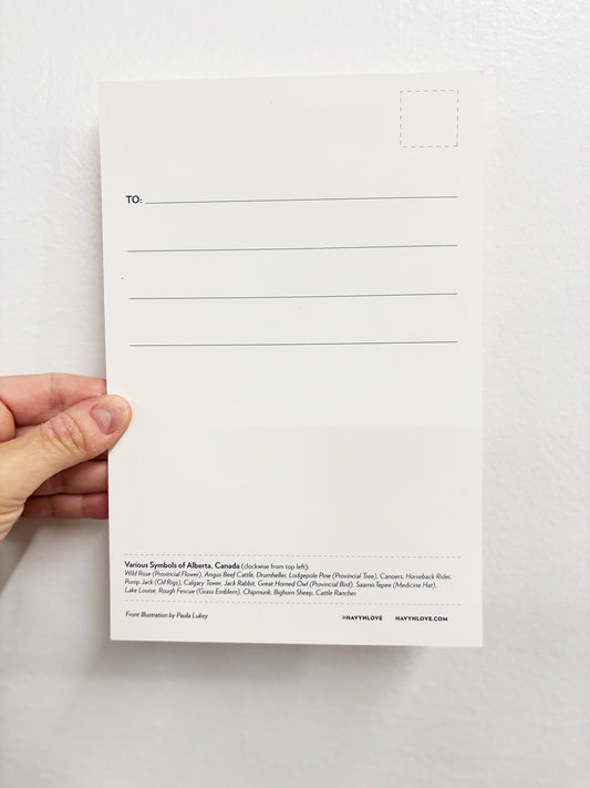 Postcard - Alberta Symbols - HUGE 6x9 - Recycled Paper