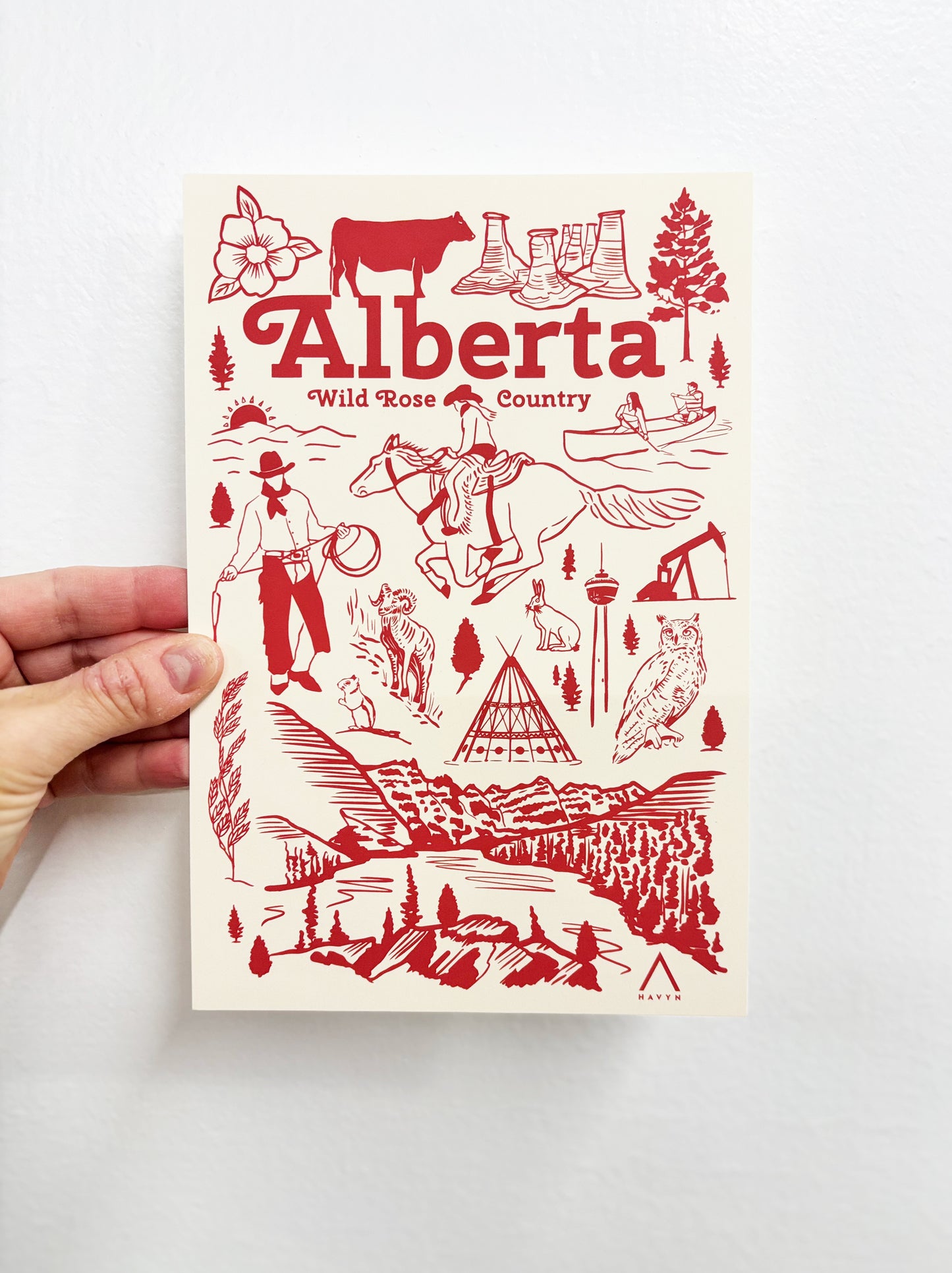 Postcard - Alberta Symbols - HUGE 6x9 - Recycled Paper