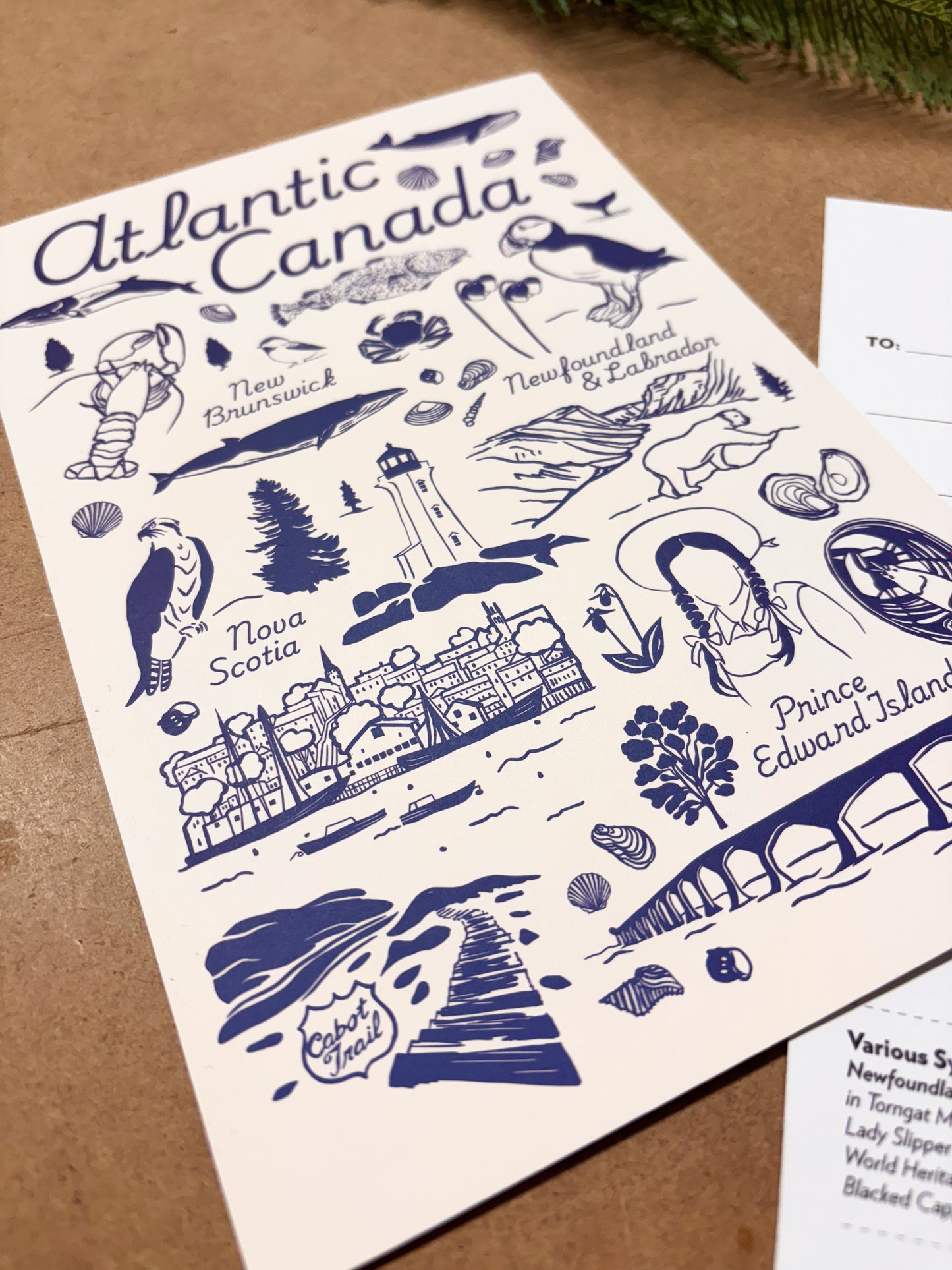 Postcard - Atlantic Canada Symbols - HUGE 6x9 - Recycled Paper
