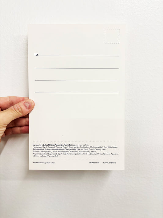 Postcard - British Columbia Symbols - HUGE 6x9 - Recycled Paper