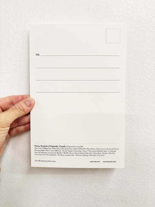 Postcard - Manitoba Symbols - HUGE 6x9 - Recycled Paper