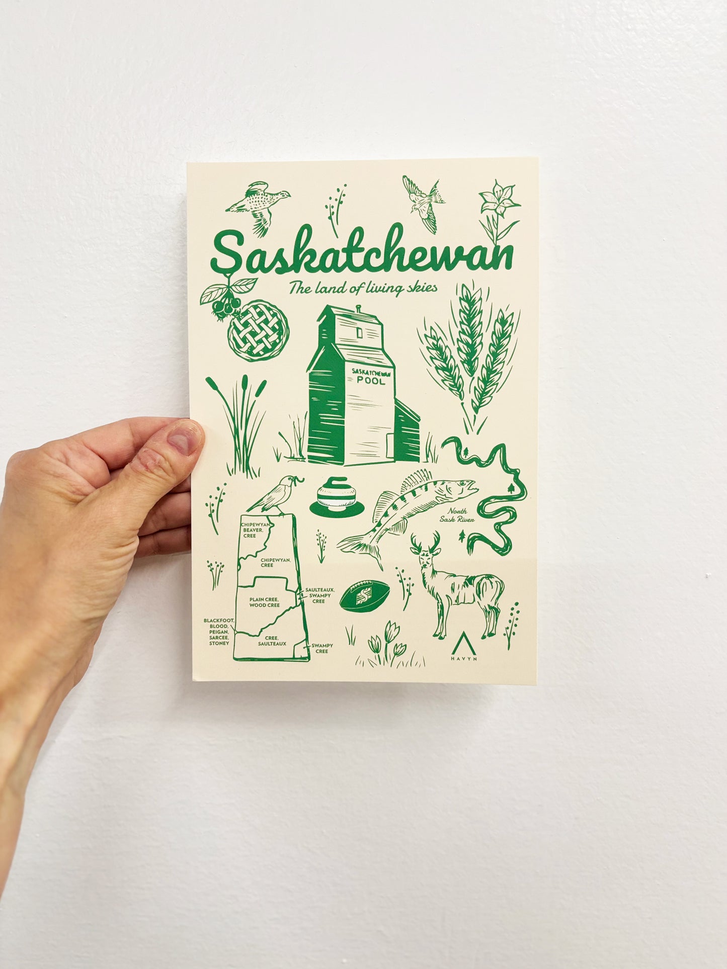 Postcard - Sasskatchewan Symbols - HUGE 6x9 - Recycled Paper