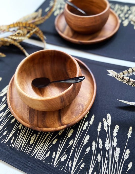 Wheat Gold Placemats Black Cotton Canvas 13x19 Set of 2