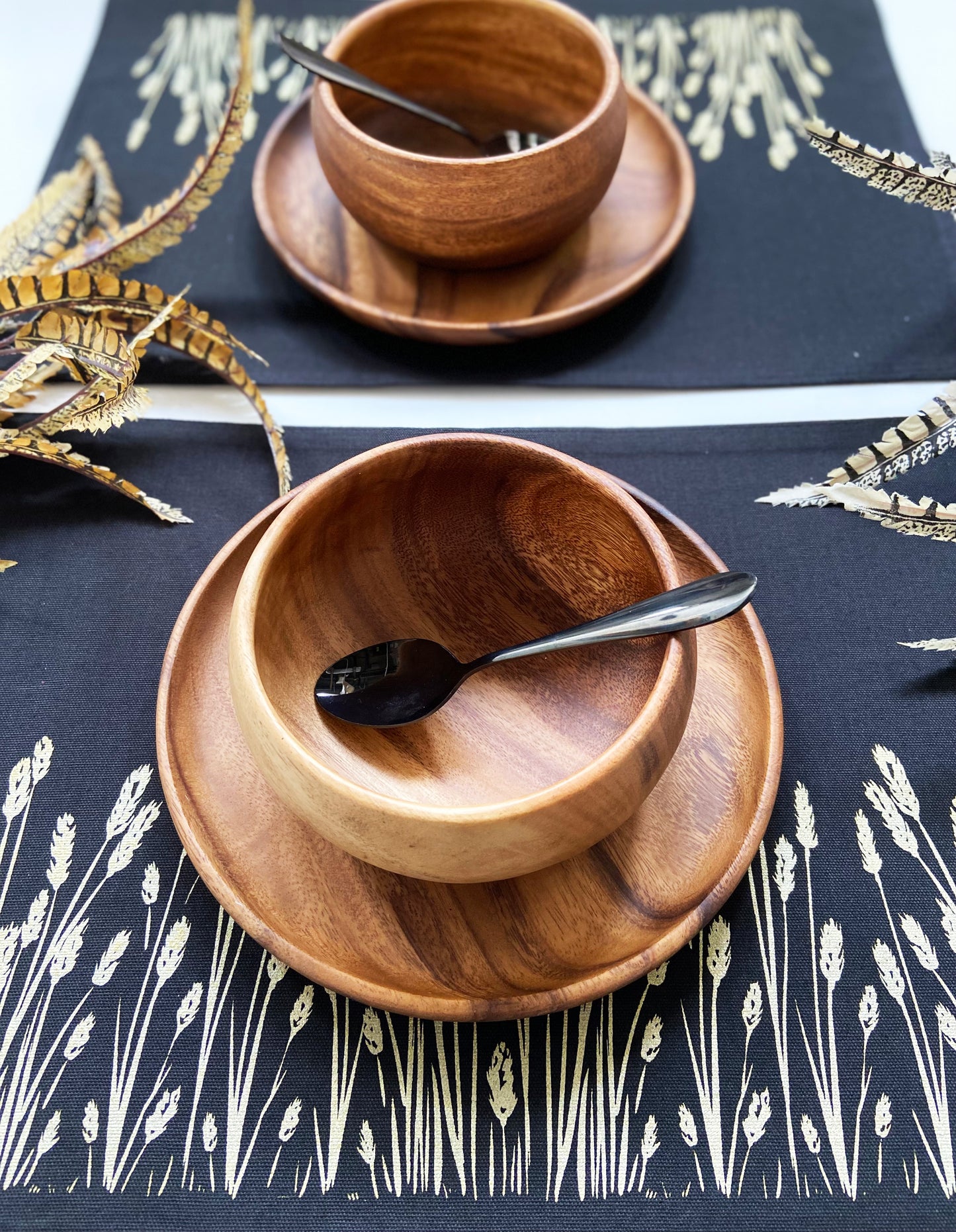 Wheat Gold Placemats Black Cotton Canvas 13x19 Set of 2