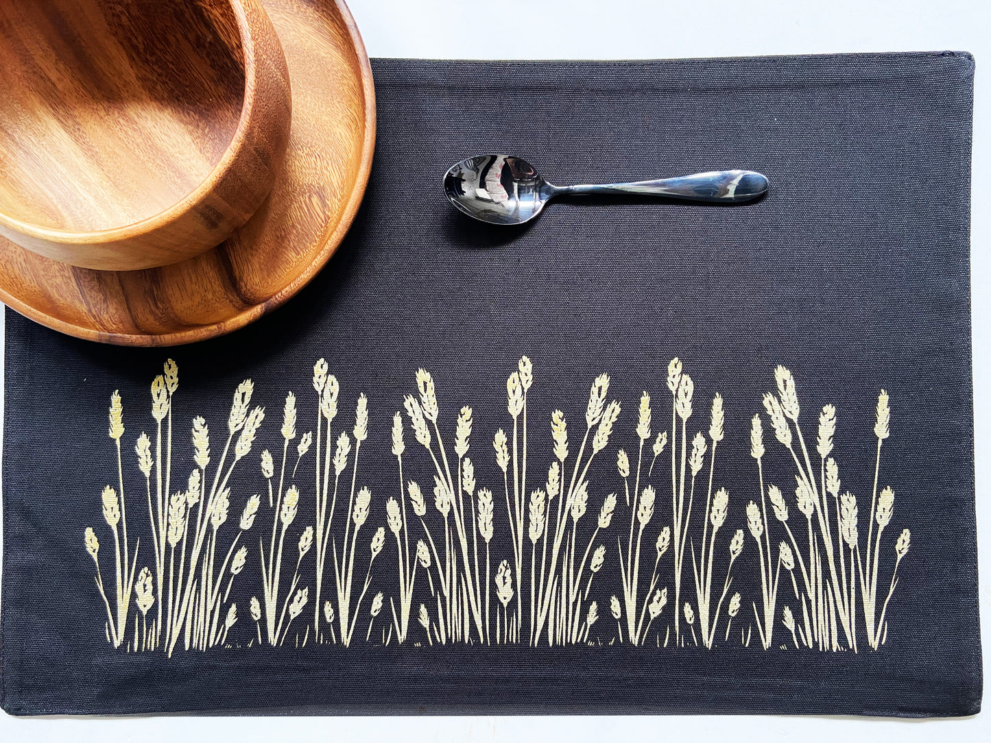 Wheat Gold Placemats Black Cotton Canvas 13x19 Set of 2