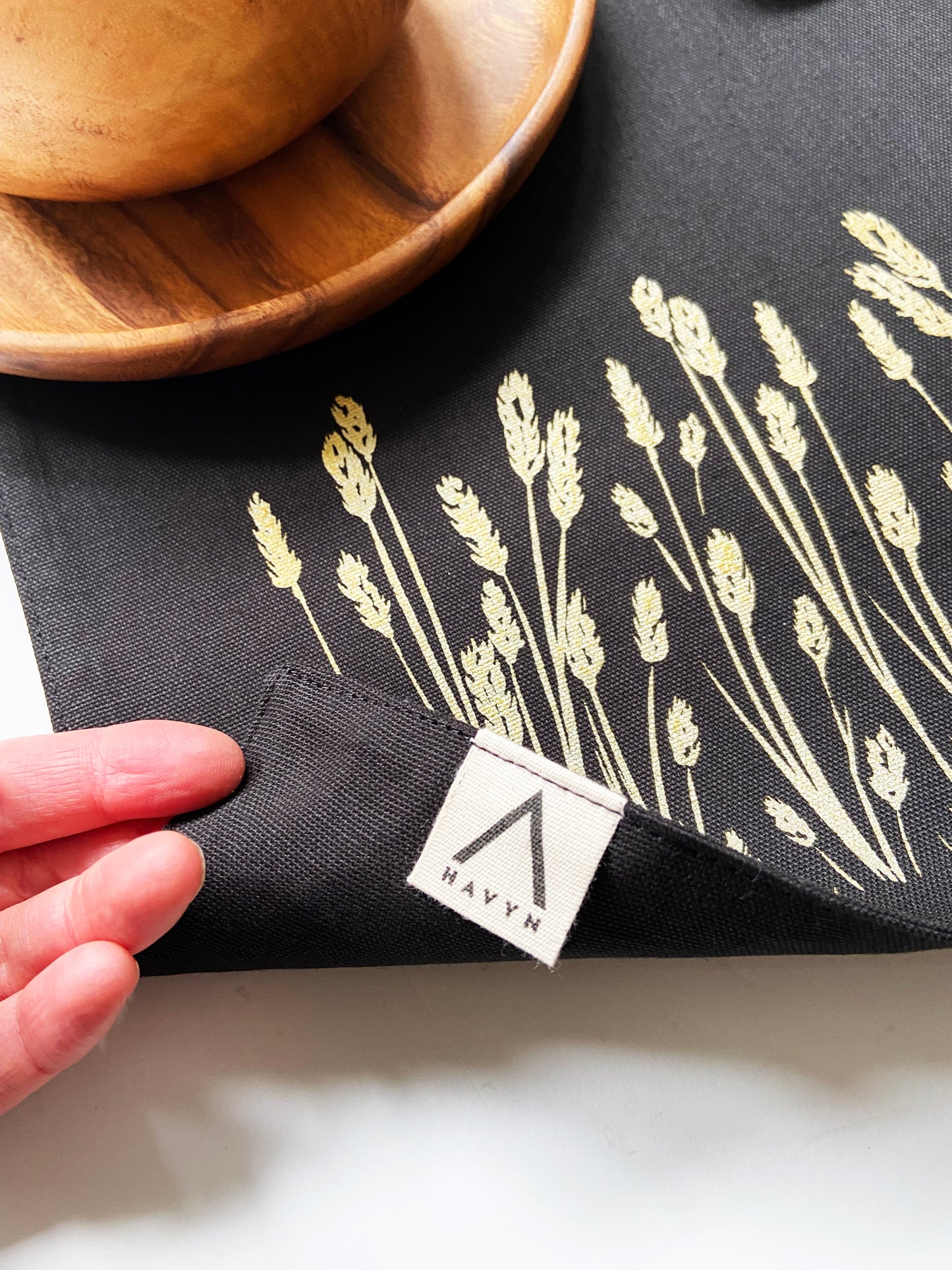 Wheat Gold Placemats Black Cotton Canvas 13x19 Set of 2
