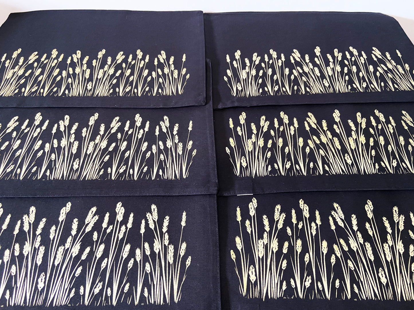 Wheat Gold Placemats Black Cotton Canvas 13x19 Set of 2