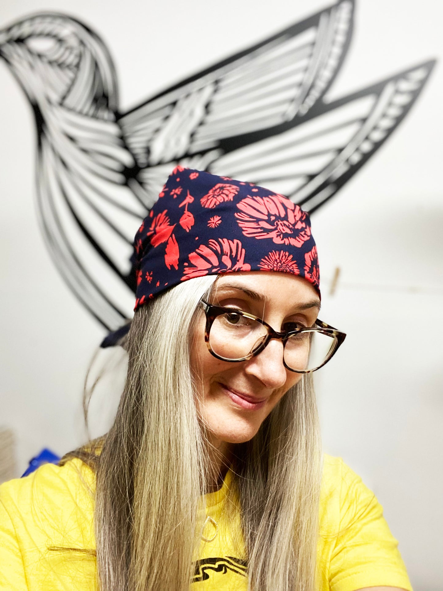 Red/Pink Flower Pattern Bandana | 100% Cotton | Hand Screen Printed | 22 x22 inches | All-Over Print Bandana