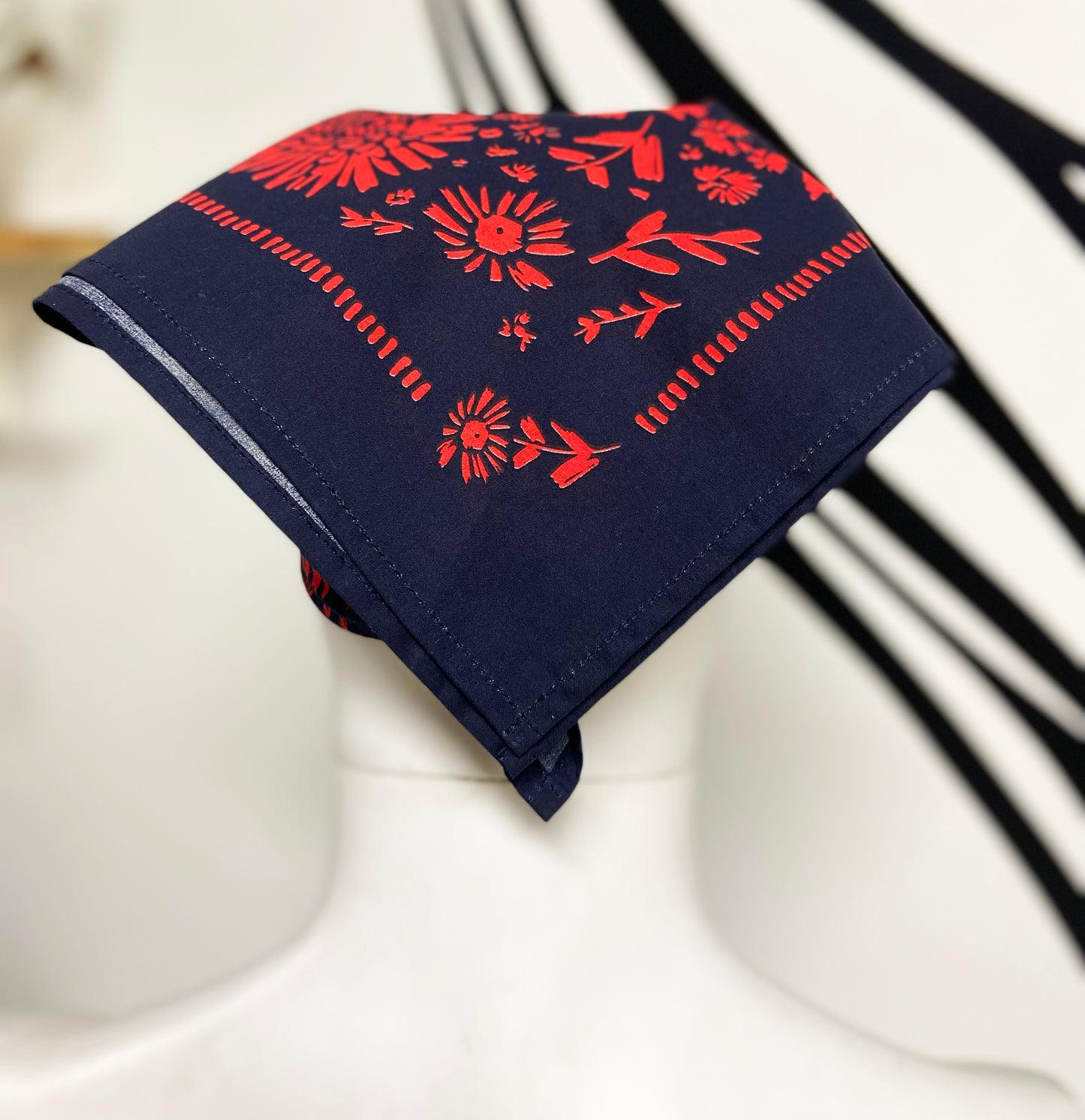 Red/Pink Flower Pattern Bandana | 100% Cotton | Hand Screen Printed | 22 x22 inches | All-Over Print Bandana