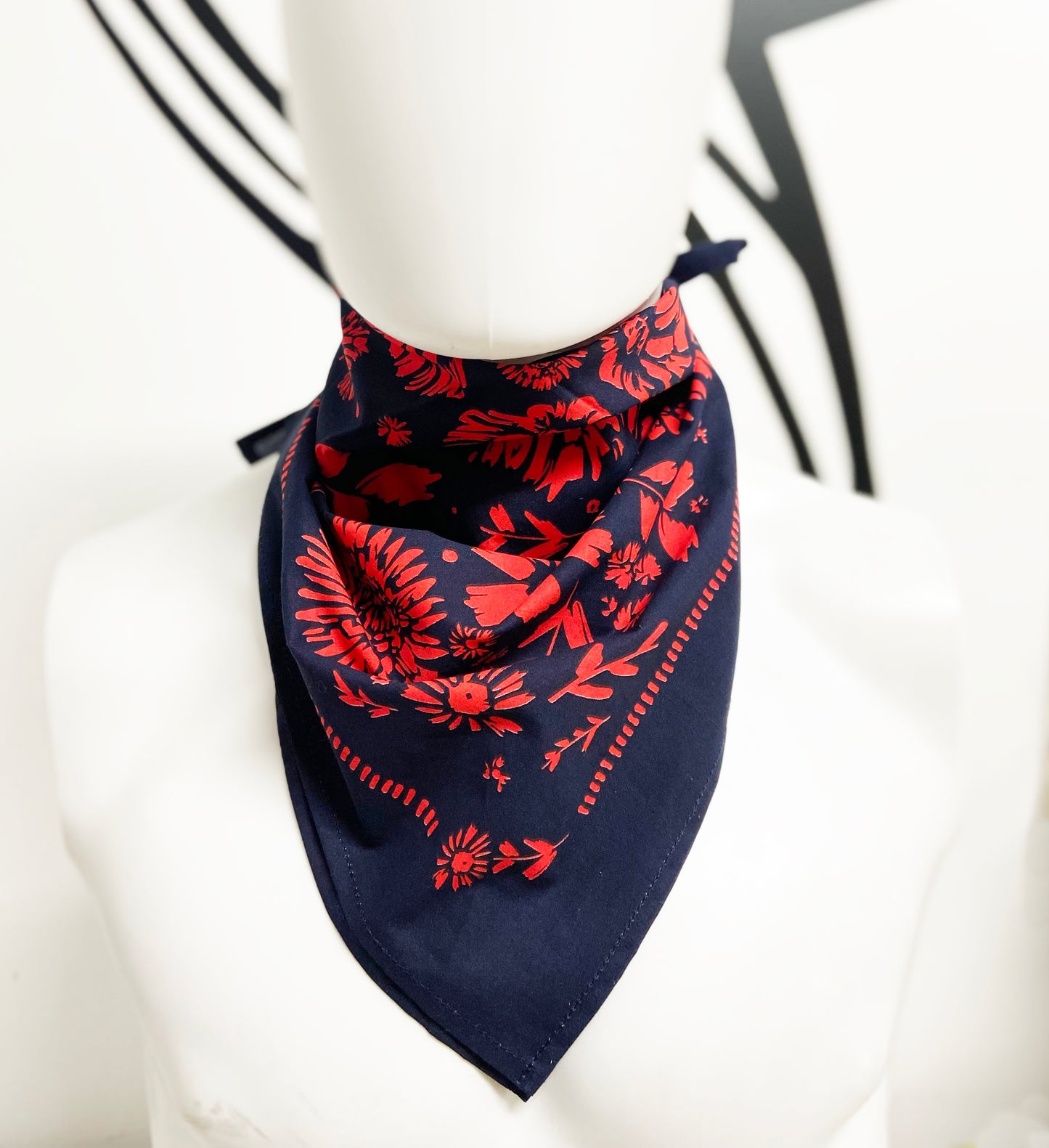 Red/Pink Flower Pattern Bandana | 100% Cotton | Hand Screen Printed | 22 x22 inches | All-Over Print Bandana