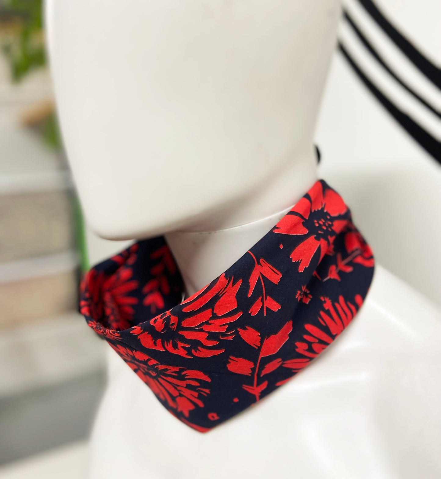 Red/Pink Flower Pattern Bandana | 100% Cotton | Hand Screen Printed | 22 x22 inches | All-Over Print Bandana