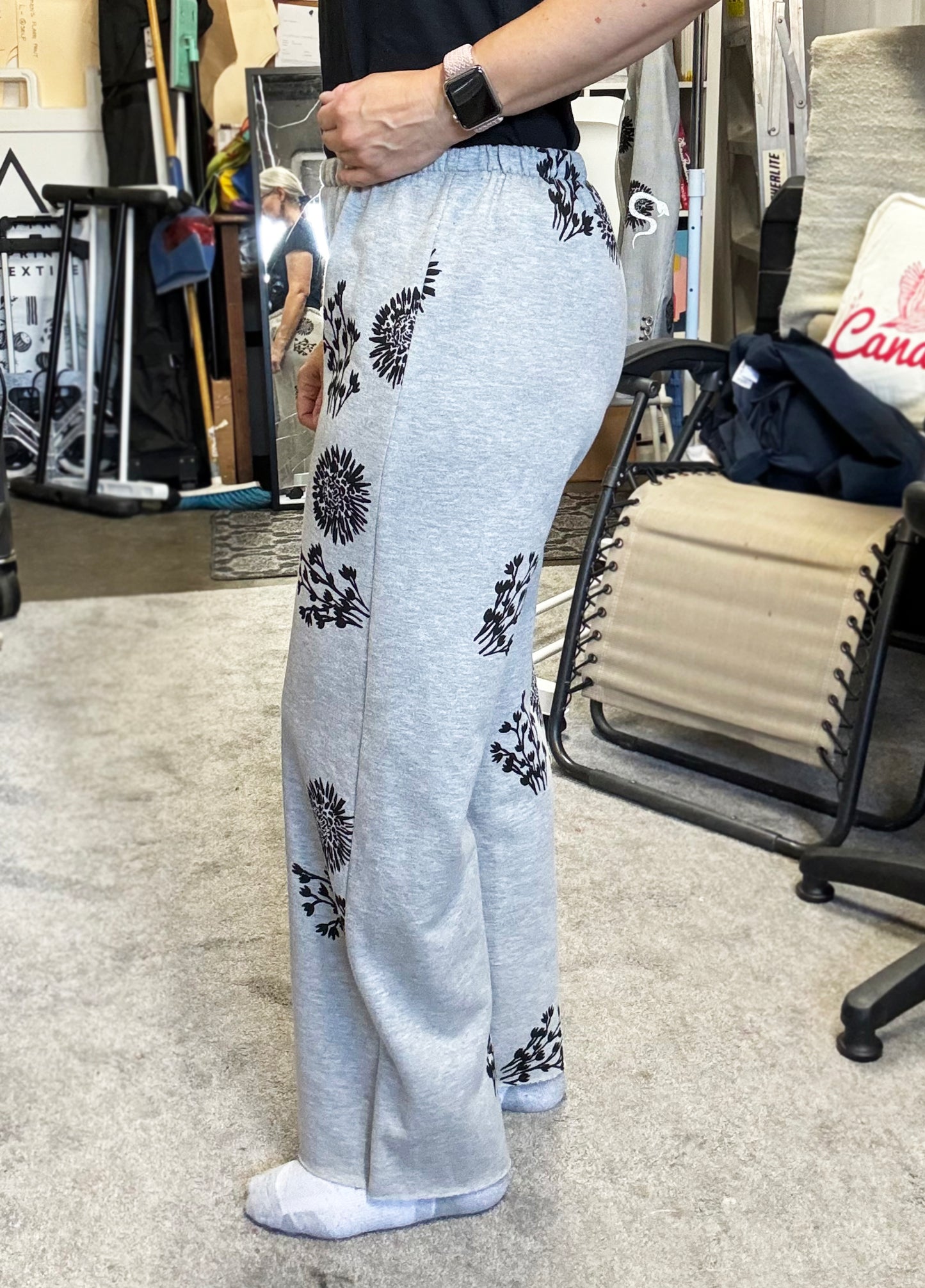 One of a Kind Hand Printed Flowers Sweat Pants - Full Length