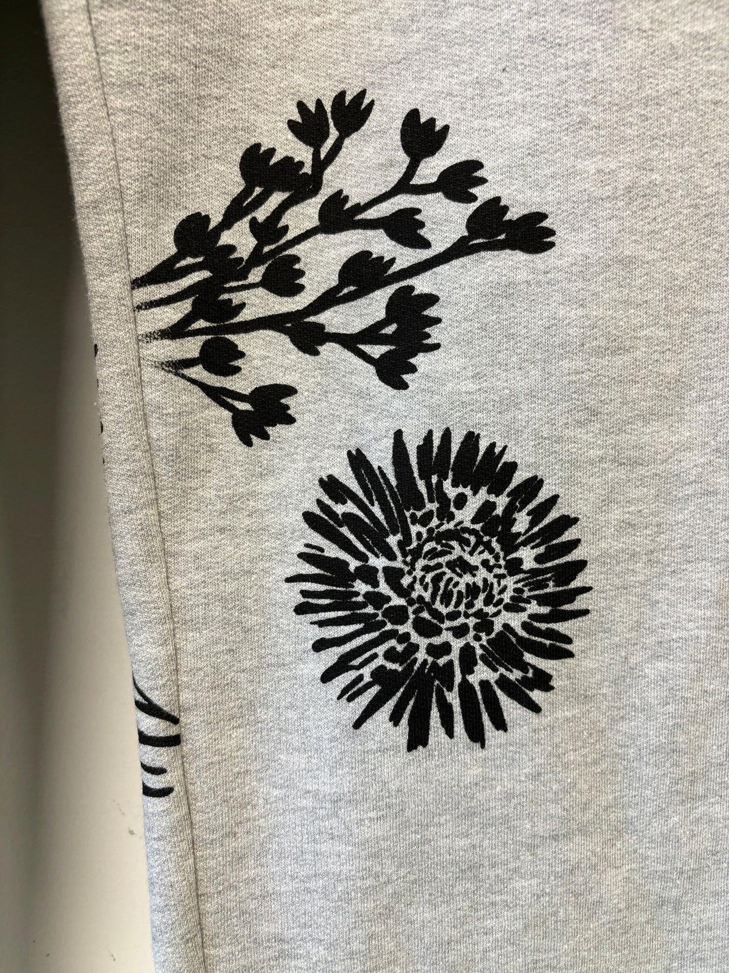 One of a Kind Hand Printed Flowers Sweat Pants - Full Length