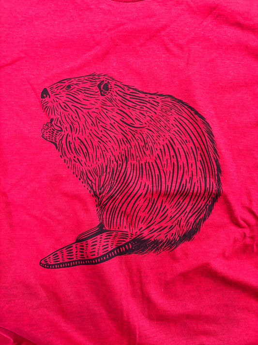 Tshirt Limited Edition Beaver Original Screen Print Vintage Red - Adult Unisex