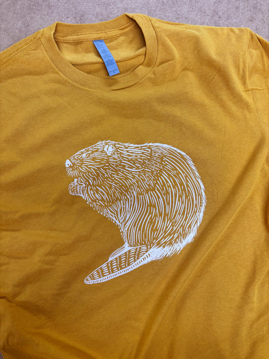 Tshirt Limited Edition Beaver Original Screen Print Mustard Yellow - Adult Unisex