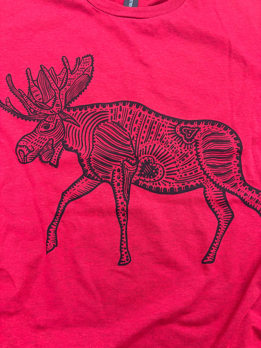 Tshirt Limited Edition Moose Original Screen Print Vintage Red - Adult Unisex