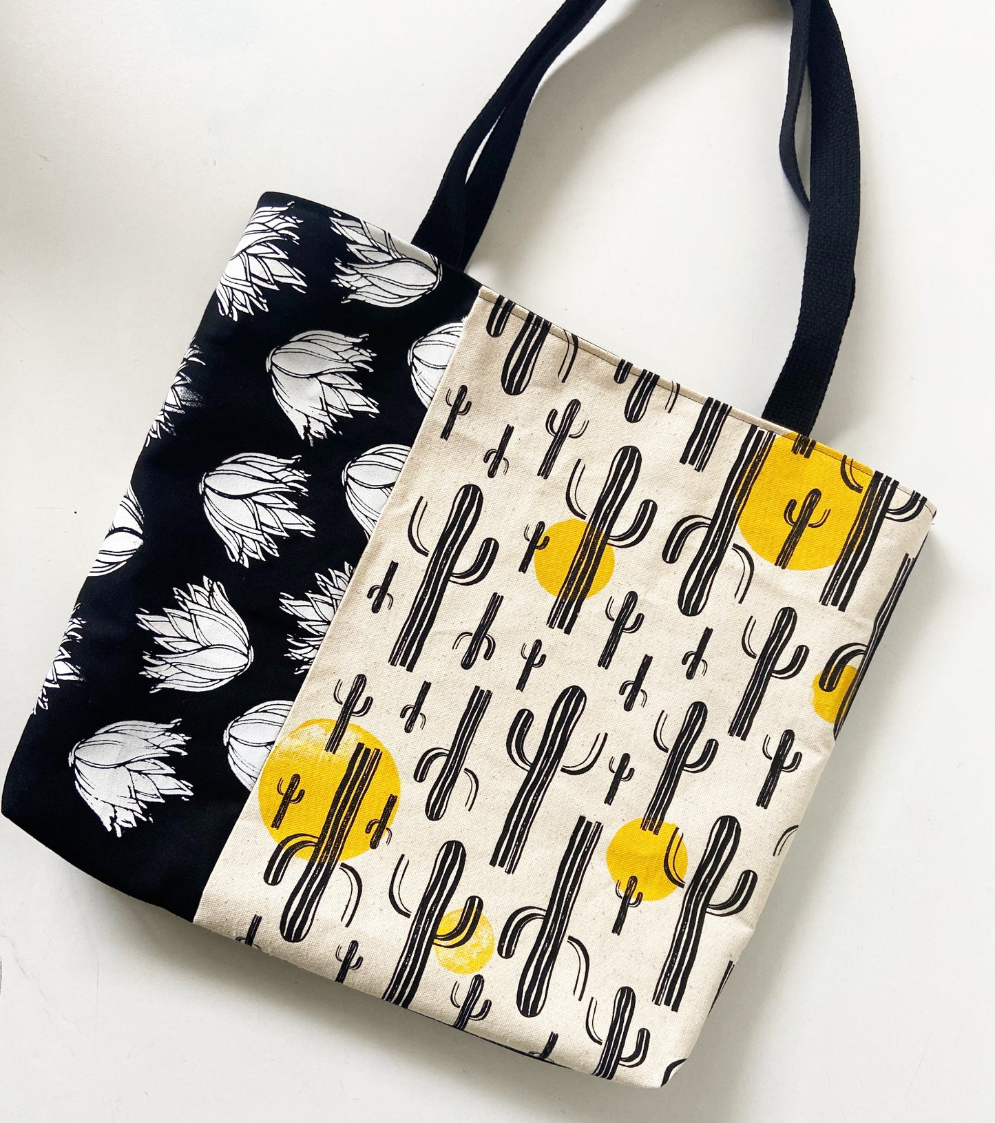 One of a Kind Tote Bag | Hand Made and Printed | Cactus Yellow Black - 02