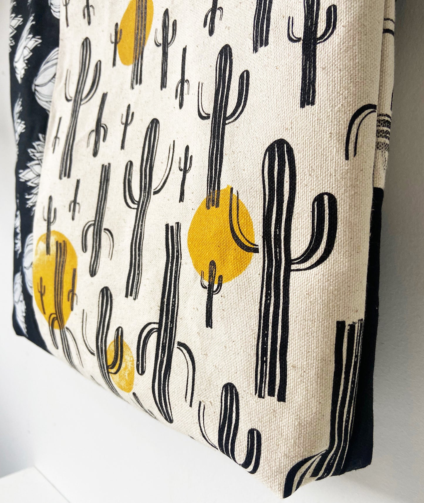 One of a Kind Tote Bag | Hand Made and Printed | Cactus Yellow Black - 02