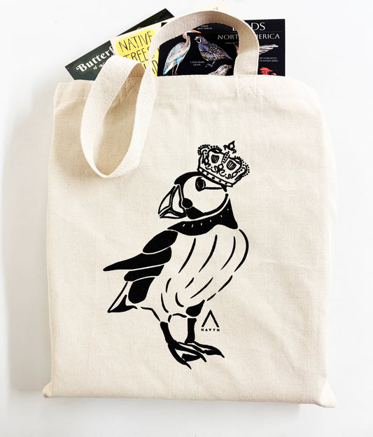 Royal Canadian Puffin Hand Printed Every Day Cotton Tote