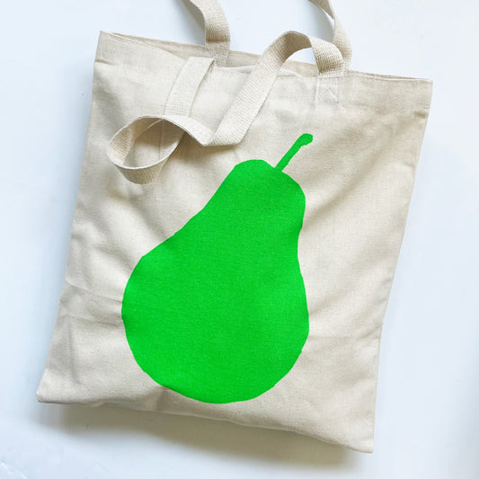 Pear Bright Green Hand Printed Every Day Cotton Tote