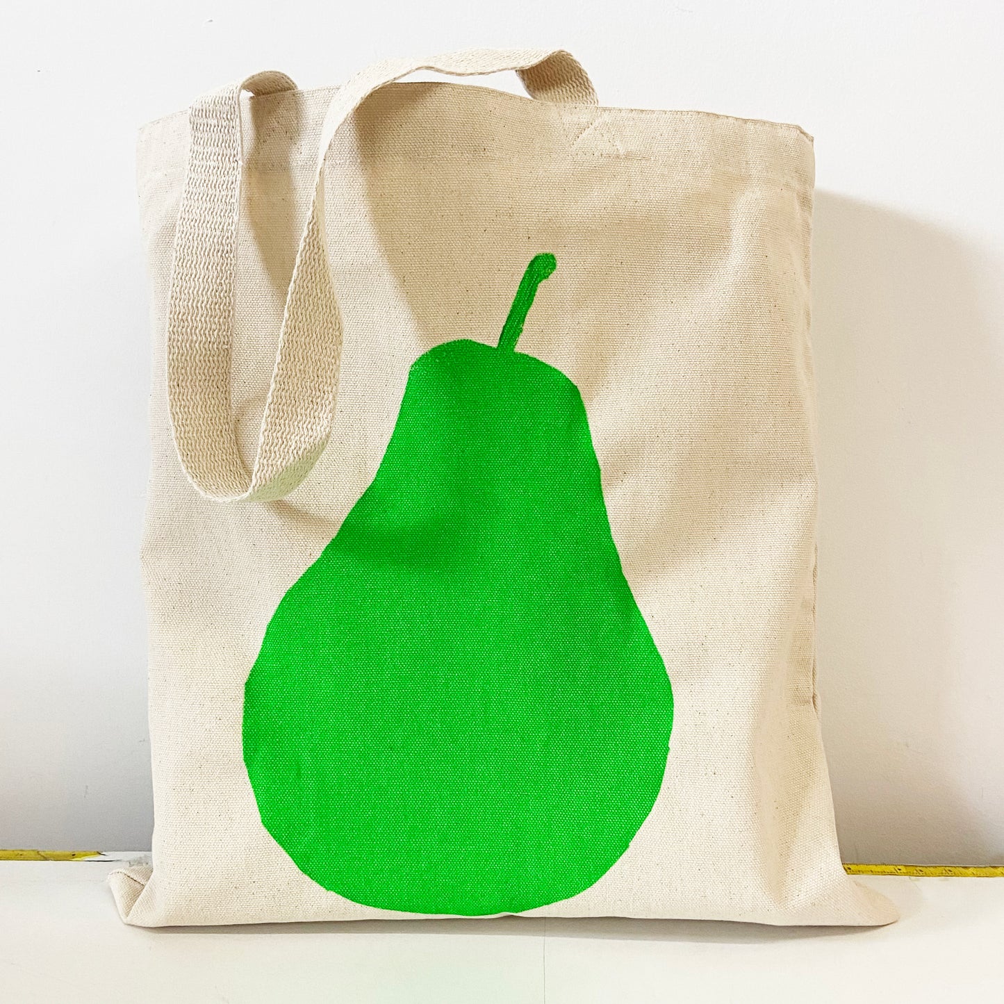 Pear Bright Green Hand Printed Every Day Cotton Tote