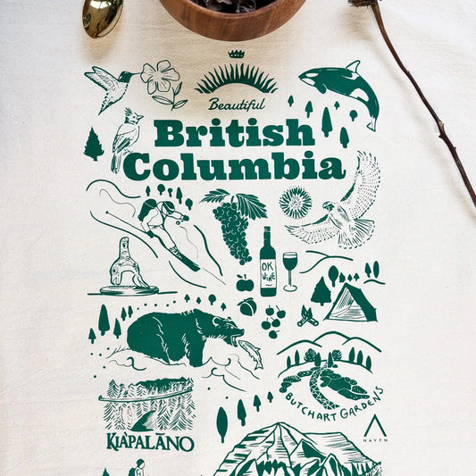 British Columbia Commemorative Hand Printed Organic Tea Towel