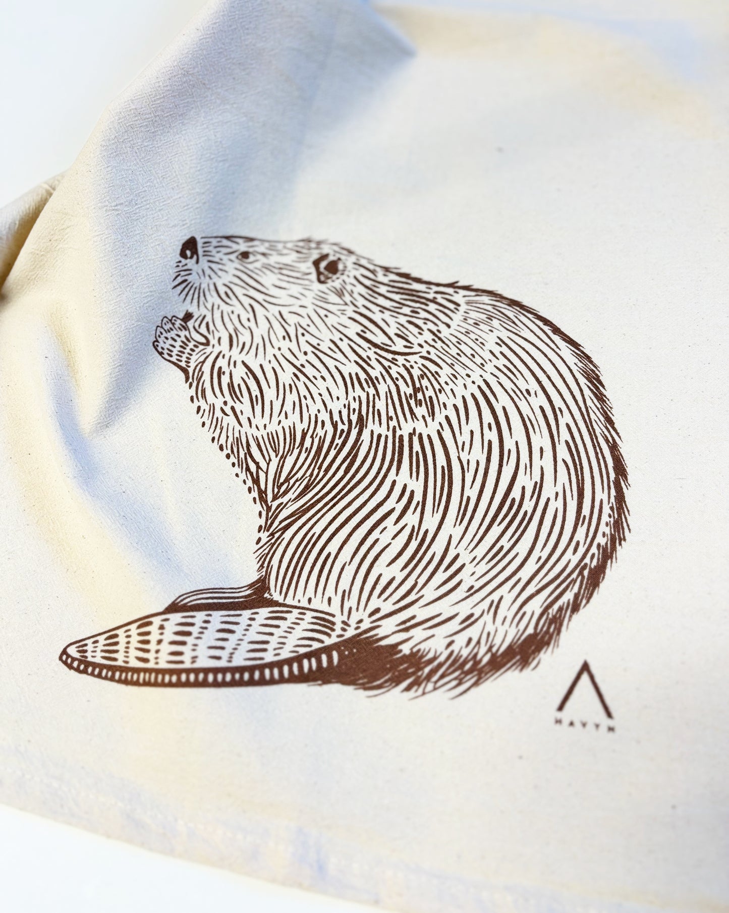 Beaver Hand Printed Organic Tea Towel