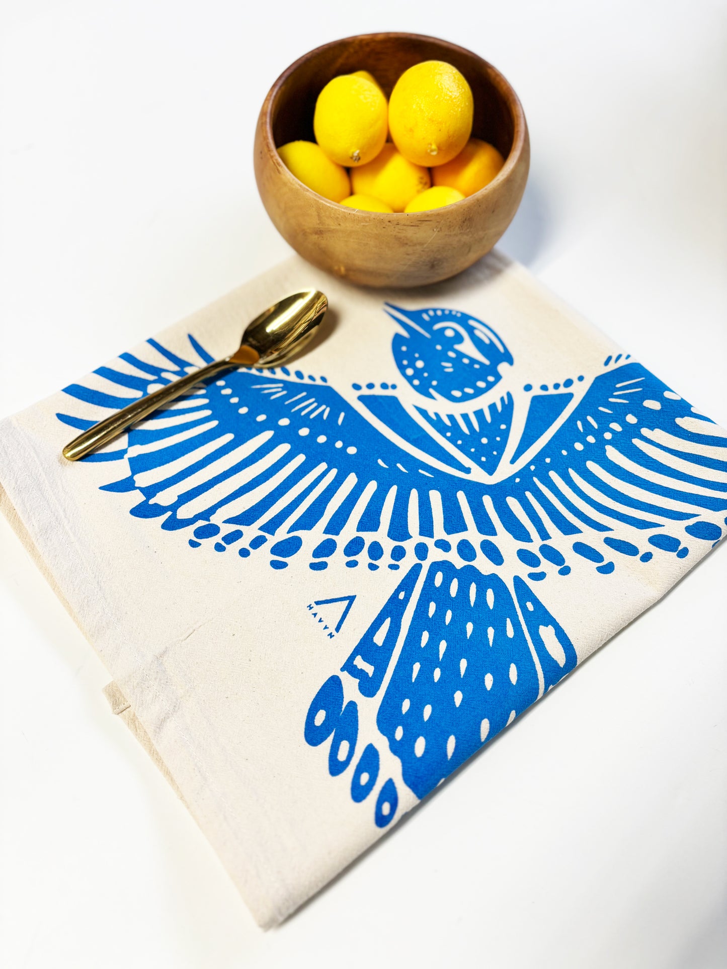 Blue Jay Blue Bird Hand Printed Organic Tea Towel