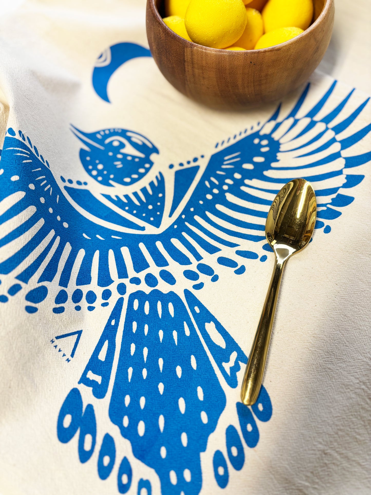 Blue Jay Blue Bird Hand Printed Organic Tea Towel