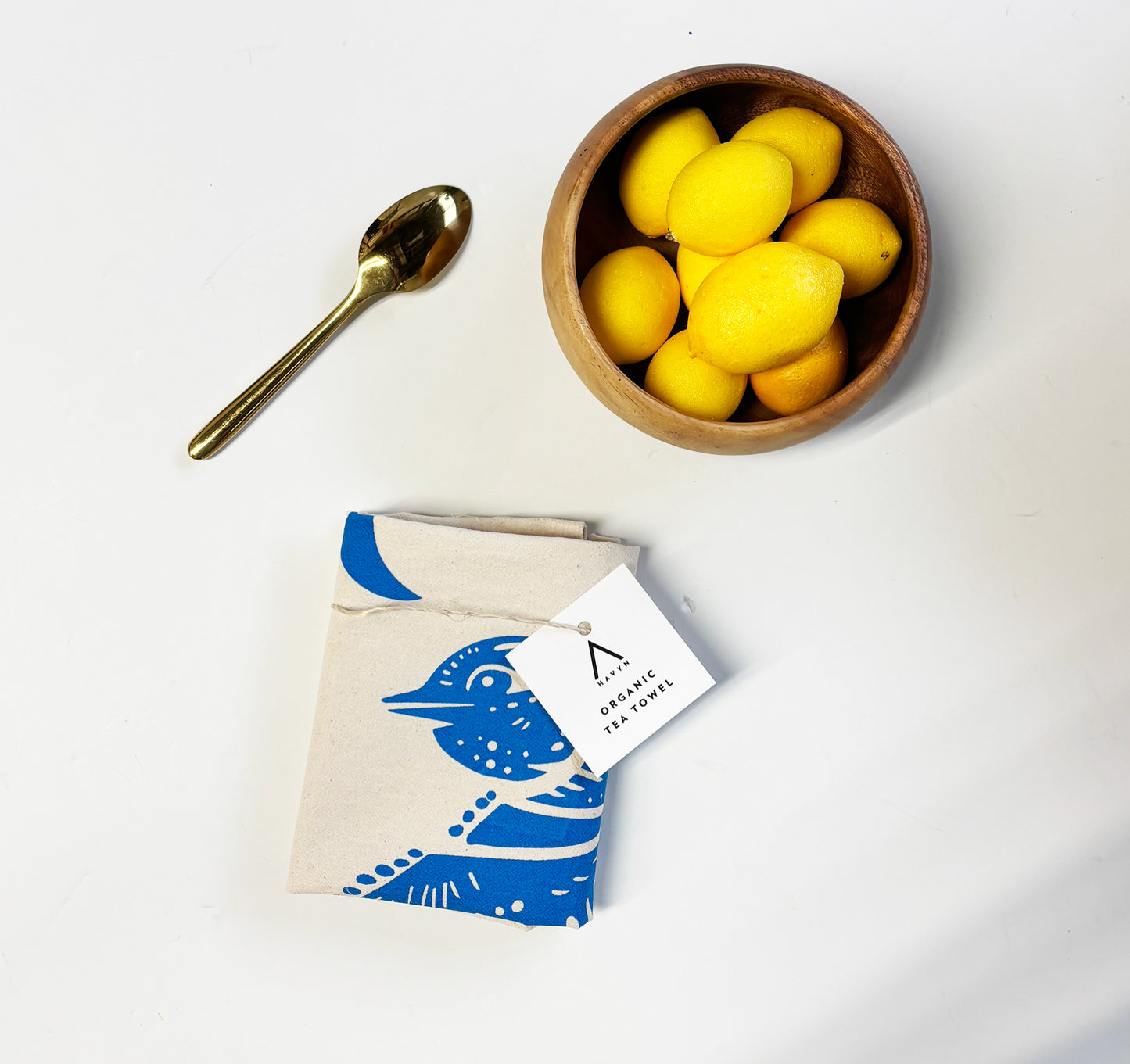 Blue Jay Blue Bird Hand Printed Organic Tea Towel