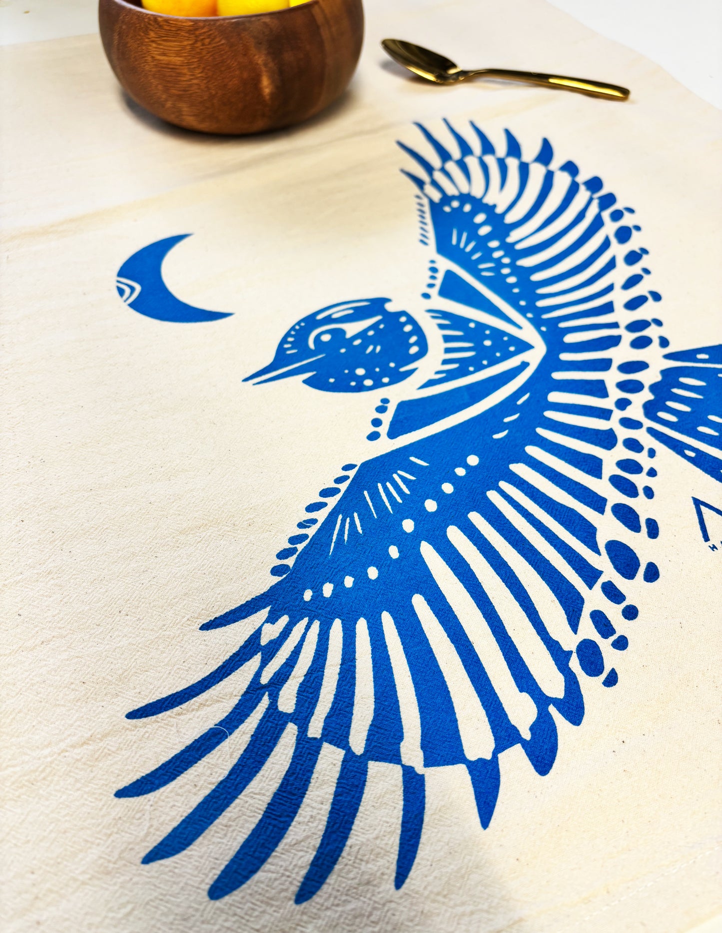 Blue Jay Blue Bird Hand Printed Organic Tea Towel