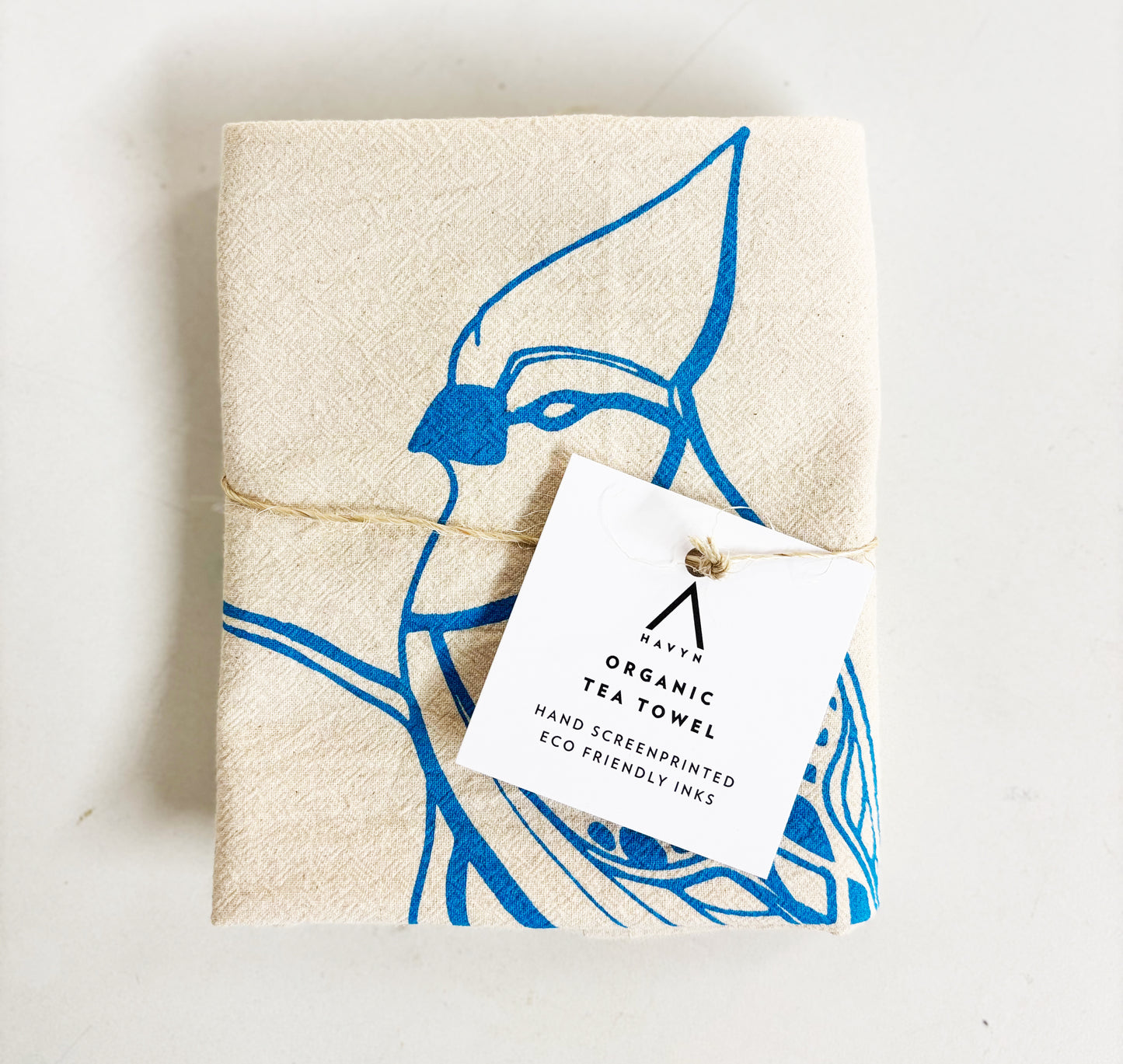 Hand Screen Printed Tea Towel | Organic Cotton Floursack | Blue Jay