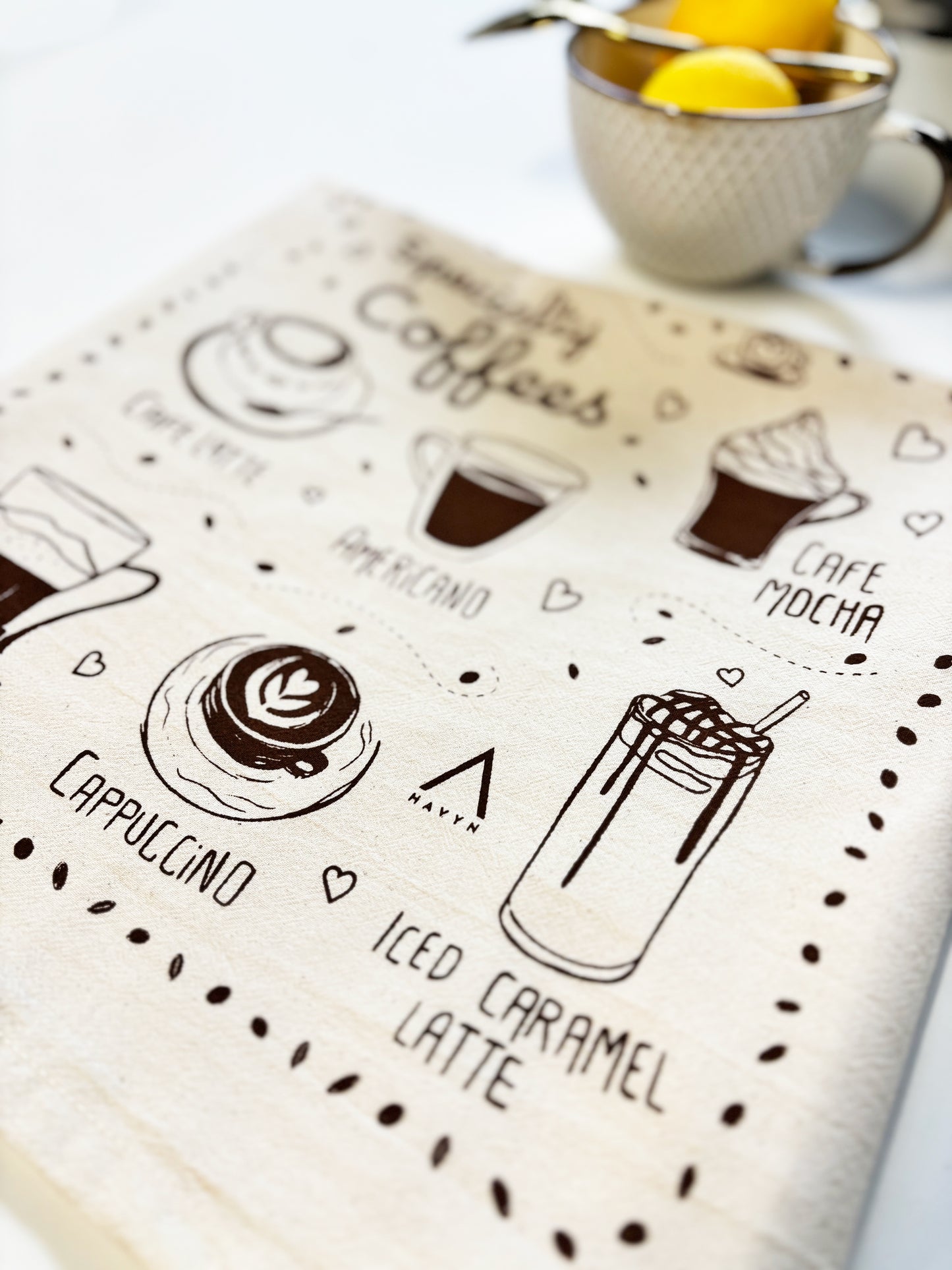 Specialty Coffees Hand Printed Organic Tea Towel