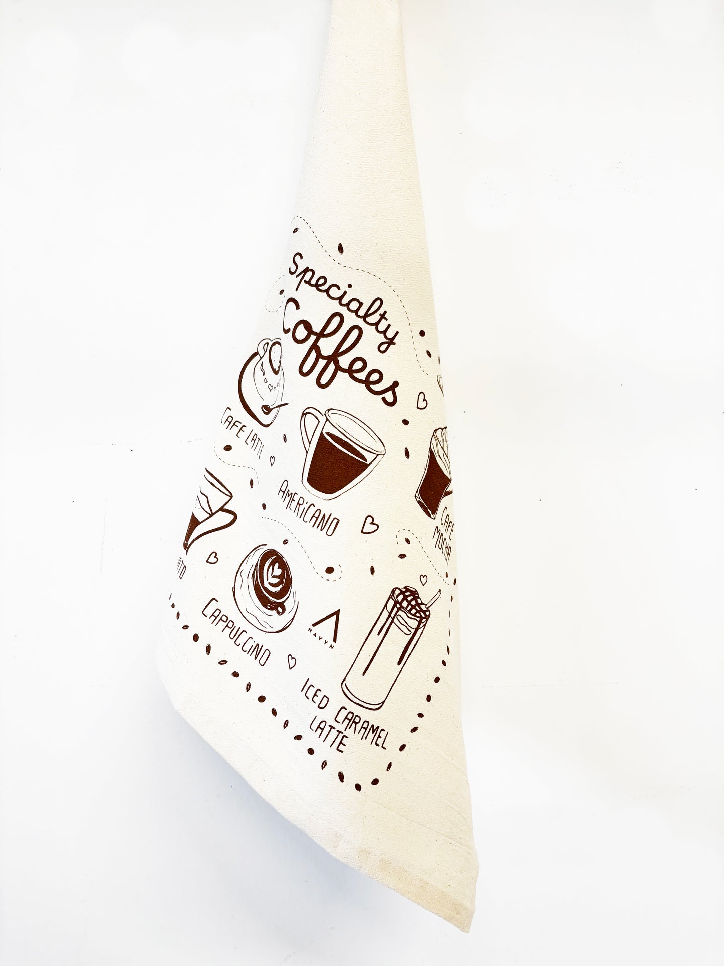Specialty Coffees Hand Printed Organic Tea Towel