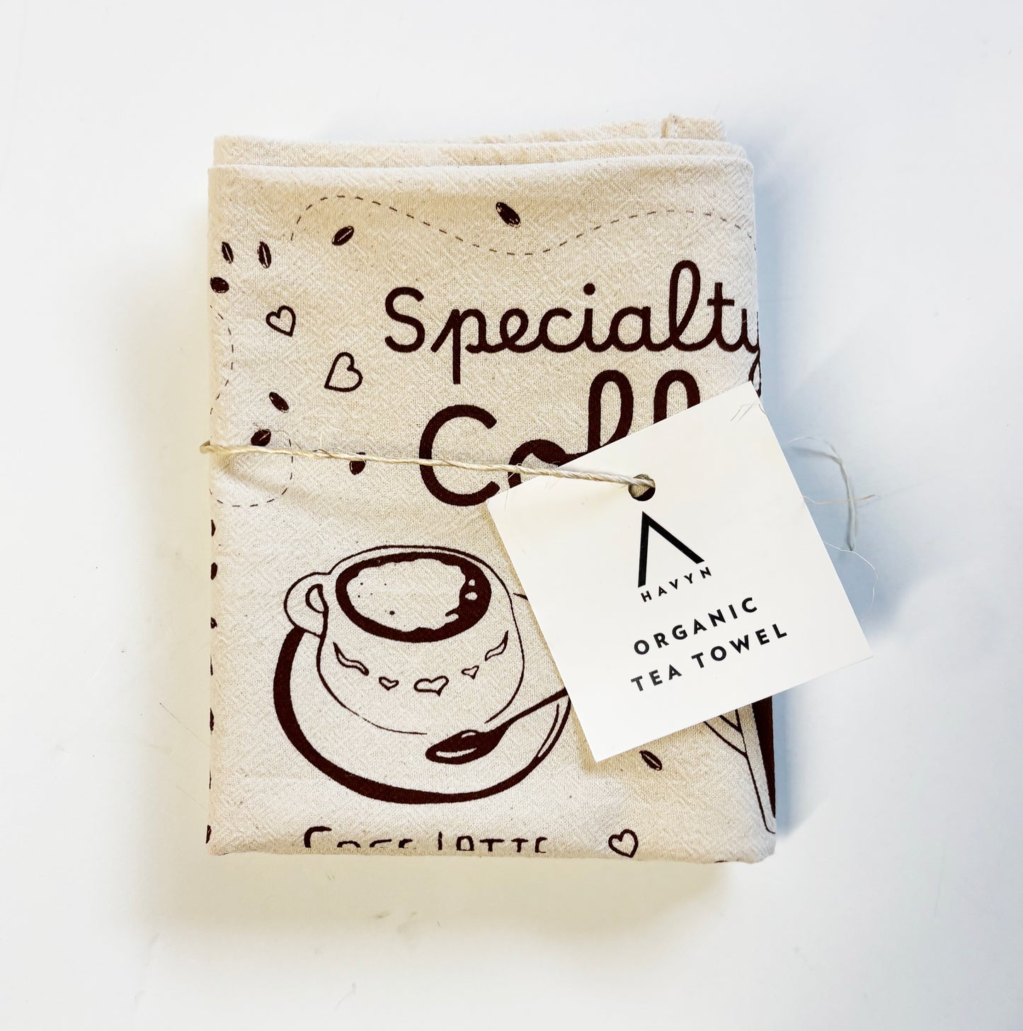 Specialty Coffees Hand Printed Organic Tea Towel
