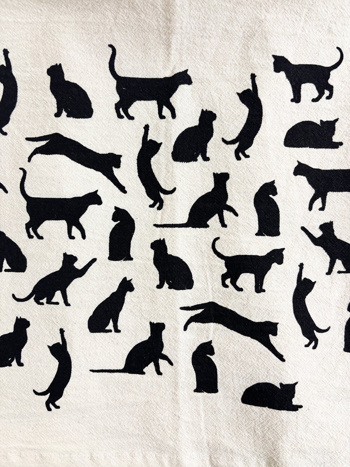 Cats Hand Printed Organic Tea Towel - Black