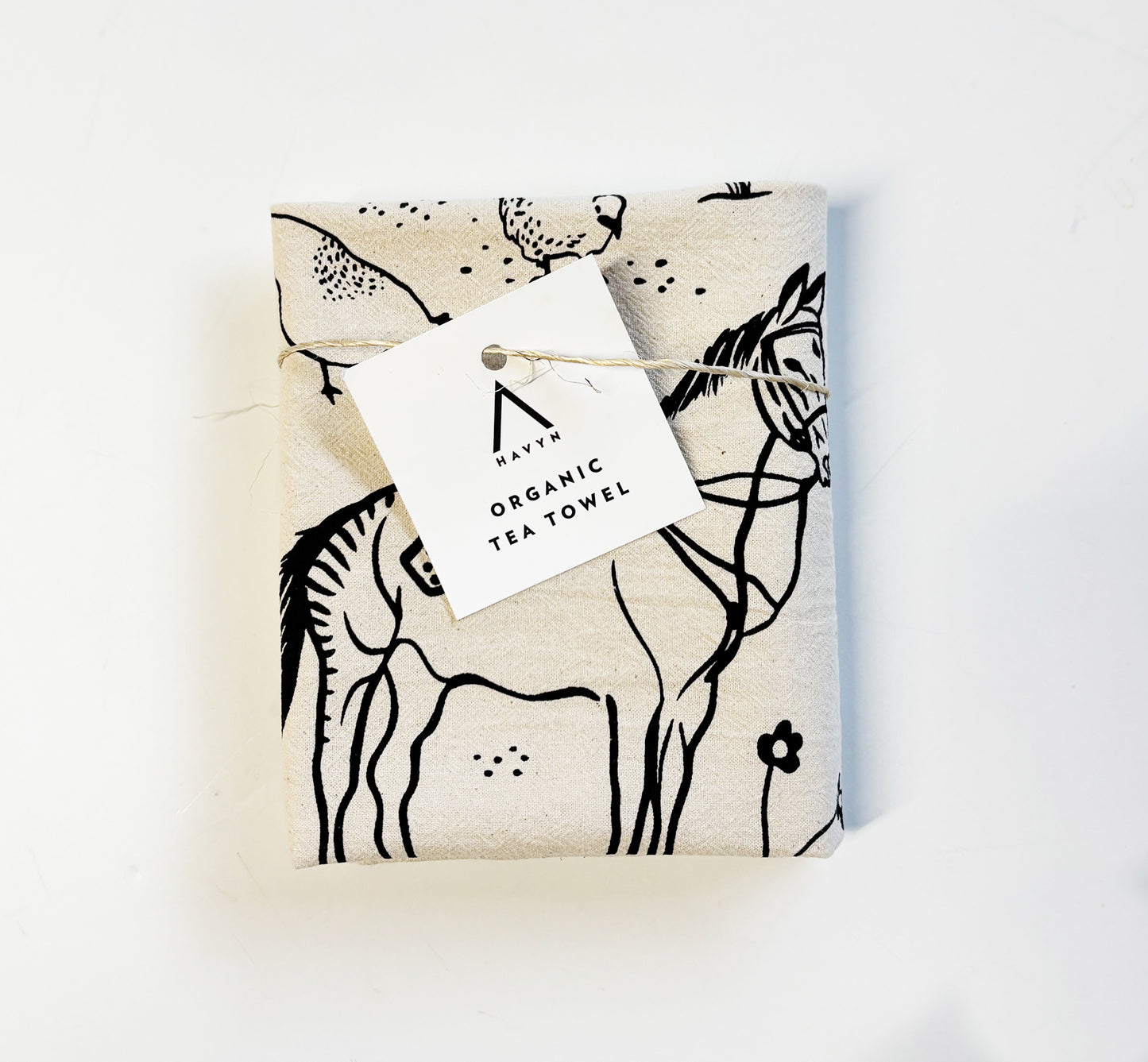 Farm Animals Hand Printed Organic Tea Towel