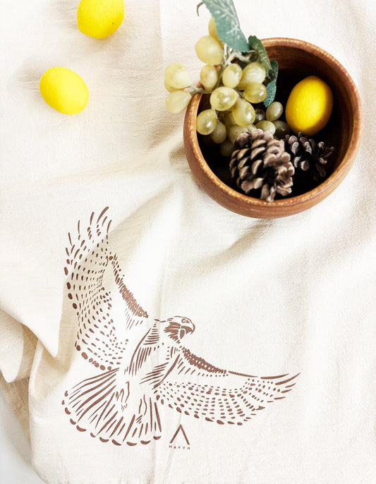 Hand Screen Printed Tea Towel | Organic Cotton Floursack | Hawk