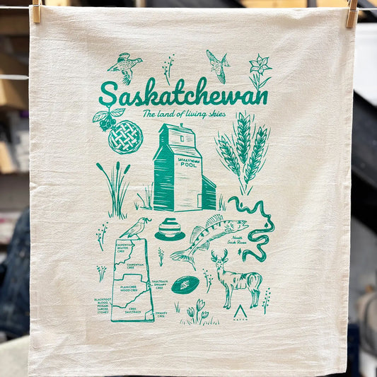 Saskatchewan Commemorative Hand Printed Organic Tea Towel