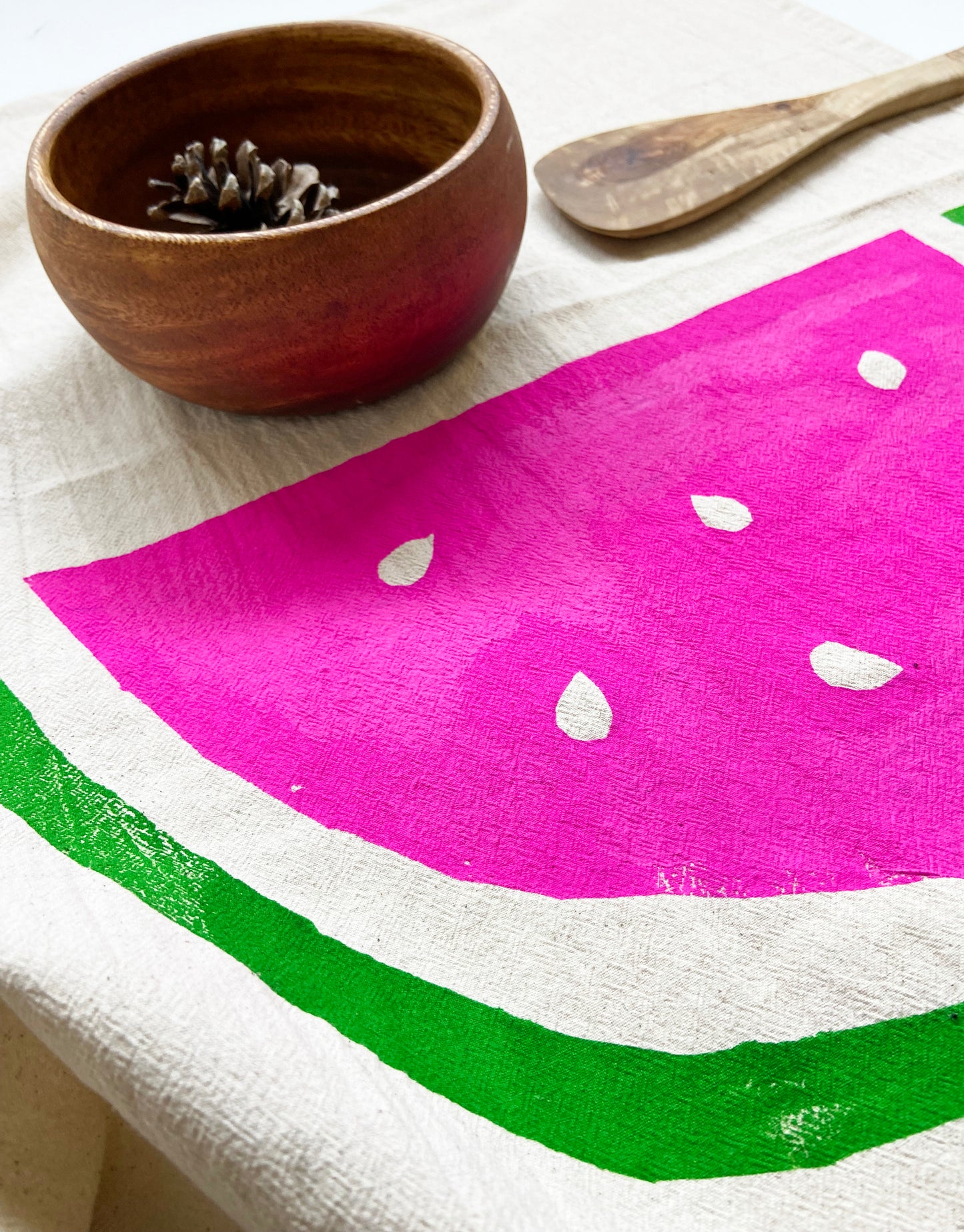 Watermelon Hand Printed Organic Tea Towel - Pink and Green