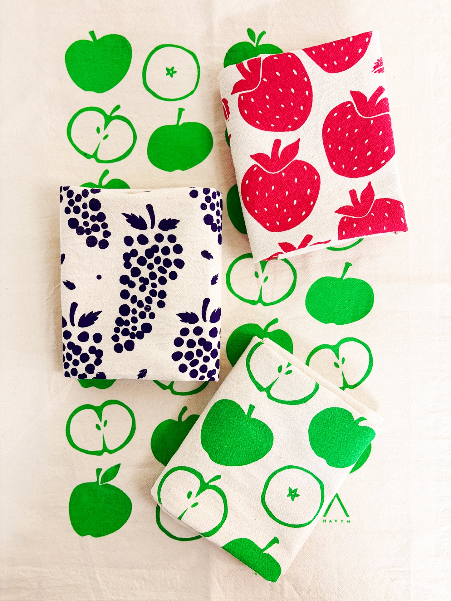 Grapes Purple Hand Printed Organic Tea Towel