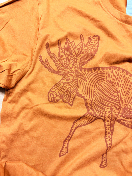 Tshirt Limited Edition Moose Original Screen Print Vintage Rust Brown - Adult Unisex
