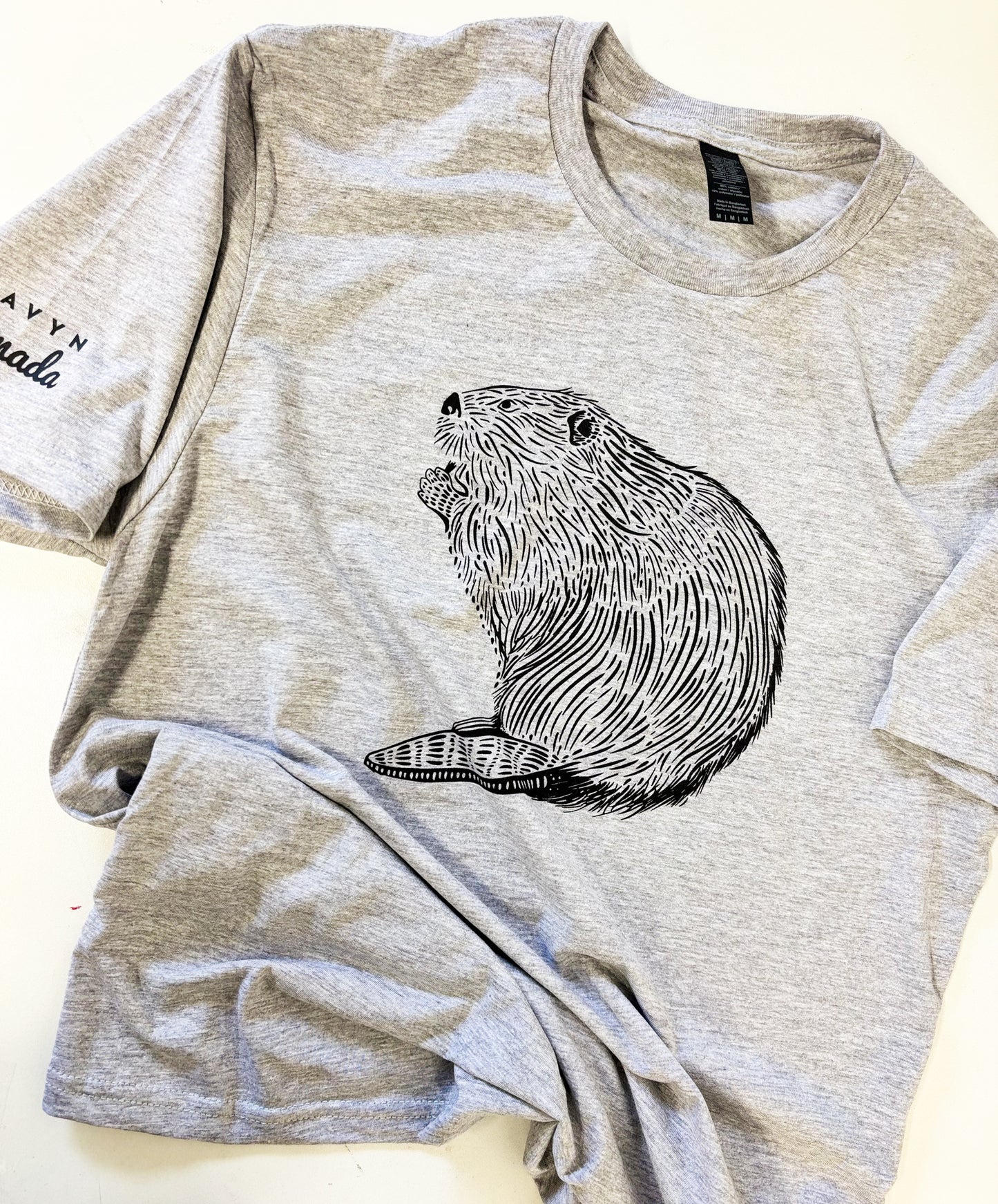 Canada Beaver Tee - Hand Screen Printed - Eco Inks - Heather Grey