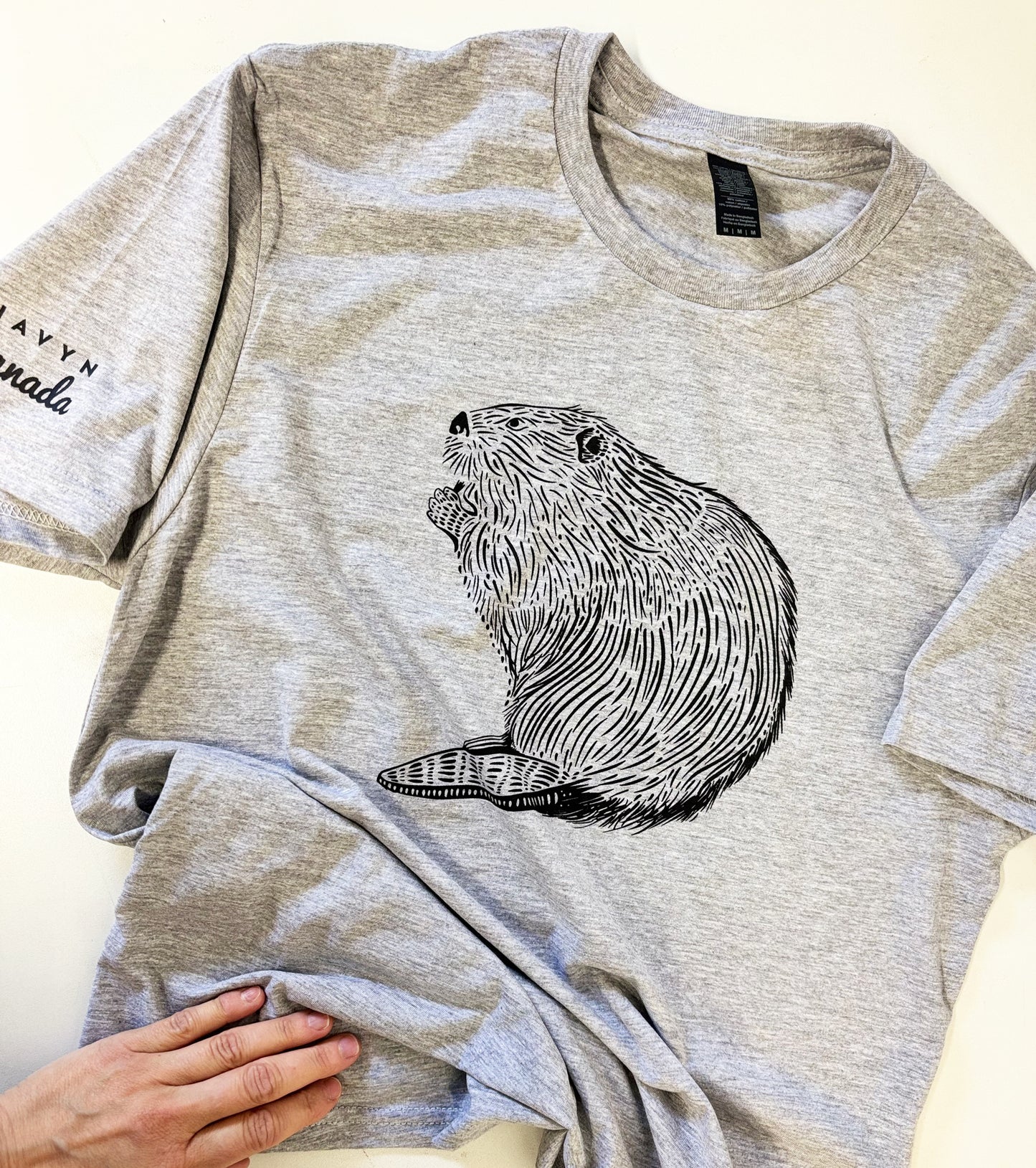 Canada Beaver Tee - Hand Screen Printed - Eco Inks - Heather Grey